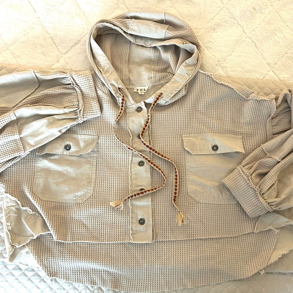 POL Cream Waffle Knit Hoodie Size Small